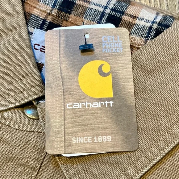 Carhartt Men’s Canvas Shirt Jacket Flannel Lined Long Sleeve Tan Tall Large - Picture 5 of 15